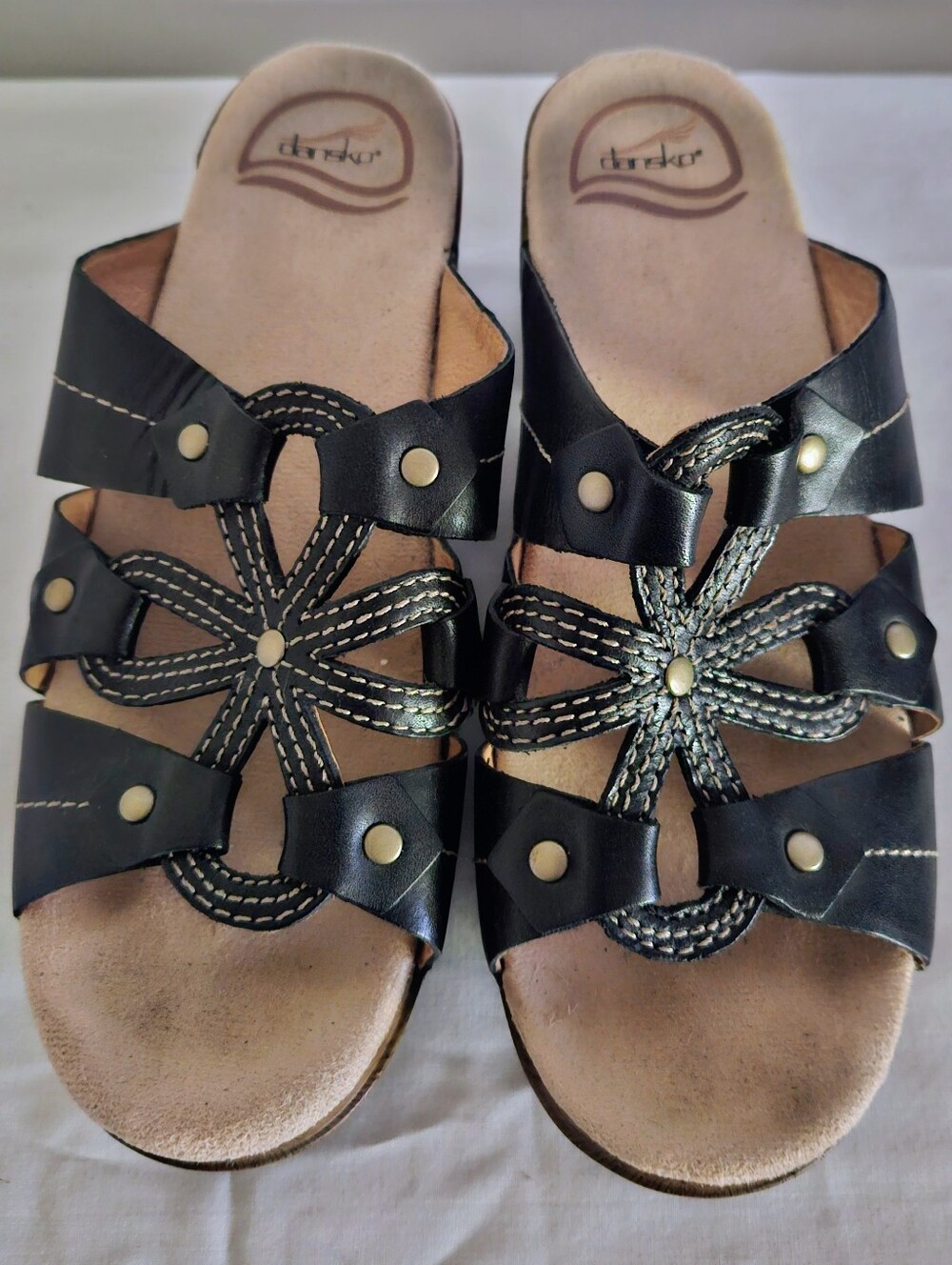 Dansko Leather Comfort Slide Sandals Floral Black Women's EU 38 US 7.5–8